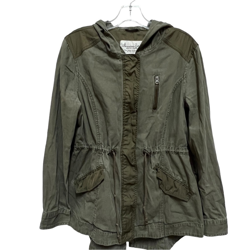 AMERICAN RAG Army Green Utility Hooded Jacket, Size Large